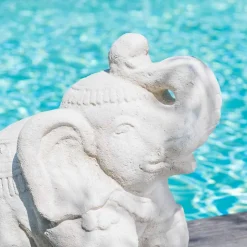 Statue eléphant assis 40cm blanc crème