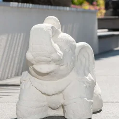 Statue eléphant assis 40cm blanc crème