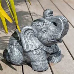 Statue eléphant assis 40cm gris antique