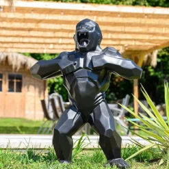 Statue jardin gorille origami noir 80 cm