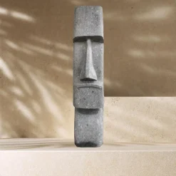 Statue jardin zen moai visage allongé en pierre volcanique 100 cm