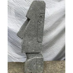 Statue jardin zen moai visage allongé en pierre volcanique 100 cm