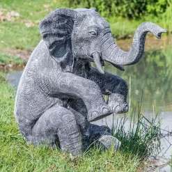Statue éléphant patiné noir gris assis 95 cm