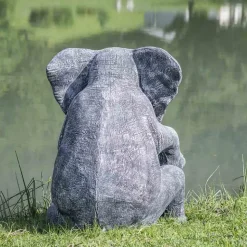 Statue éléphant patiné noir gris assis 95 cm