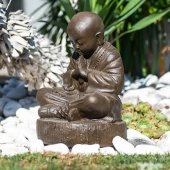 Statue moine shaolin brun antique 40 cm