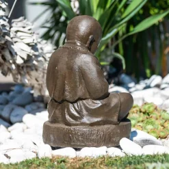 Statue moine shaolin brun antique 40 cm