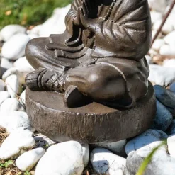 Statue moine shaolin brun antique 40 cm