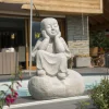 Statue moine shaolin pensif gris clair 80 cm