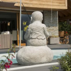 Statue moine shaolin pensif gris clair 80 cm