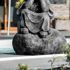 Statue moine shaolin pensif patiné gris 80 cm