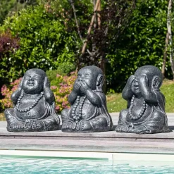 Statues de bouddha sagesse patiné gris 40 cm
