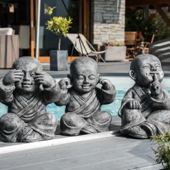 Statues moine de la sagesse patiné gris 40 cm