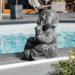Statues moine de la sagesse patiné gris 40 cm