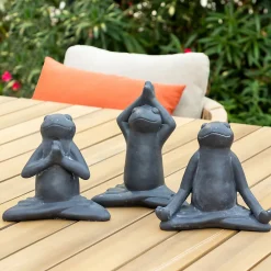 Statuette d'extérieur grenouille Lia gris H18cm en ciment- Multicolore- Atmosphera
