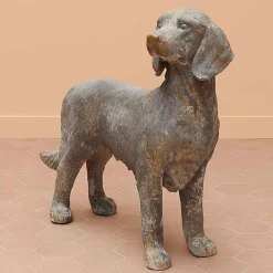 Statuette grand chien gris fibre verre 79x79x29cm