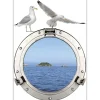 Sticker Fenêtre Hublot 3D, Vue Mer & Île, 68x48cm - Déco Murale Trompe l'Oeil