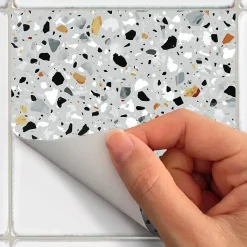 Sticker Mural Carrelage adhésif Cuisine Salle de Bain - 24 STICKERS CARRELAGES TERRAZZO CARLOFORT - 24stickers15x15cm