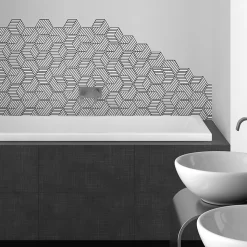 Sticker Mural Carrelage adhésif Cuisine Salle de Bain - CARRELAGES HEXAGONES GÉOMÉTRIQUES - 28stickershexagones15x13,5cm