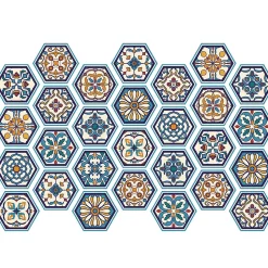 Sticker Mural Carrelage adhésif Cuisine Salle de Bain - CARRELAGES HEXAGONES BOIS PATINÉ BLEU-VERT - 28stickershexagones15x13,5cm