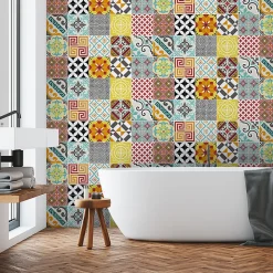 Sticker Mural Carrelage adhésif Cuisine Salle de Bain - 15 STICKERS CARRELAGES AZULEJOS MOSAÏQUE MULTICOLORE - 15stickers15x15cm