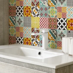 Sticker Mural Carrelage adhésif Cuisine Salle de Bain - 15 STICKERS CARRELAGES AZULEJOS MOSAÏQUE MULTICOLORE - 15stickers15x15cm