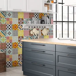Sticker Mural Carrelage adhésif Cuisine Salle de Bain - 15 STICKERS CARRELAGES AZULEJOS MOSAÏQUE MULTICOLORE - 15stickers10x10cm