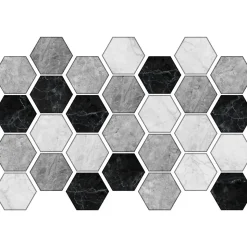 Sticker Mural Carrelage adhésif Cuisine Salle de Bain - CARRELAGES HEXAGONES MARBRE D'ANTAN - 28stickershexagones15x13,5cm