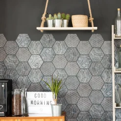 Sticker Mural Carrelage adhésif Cuisine Salle de Bain - CARRELAGES HEXAGONES OLD BEAUTY - 28stickershexagones15x13,5cm