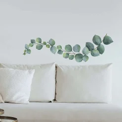 Sticker mural décoratif 68 cm X 24 cm, illustration aquarelle de branche d'eucalyptus, décoration intérieure pour la maison.