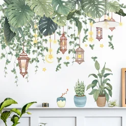 Sticker mural motif plantes tropicales - Feuilles vertes - Pour salon, chambre à coucher, couloir - Décoration murale