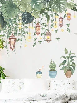 Sticker mural motif plantes tropicales - Feuilles vertes - Pour salon, chambre à coucher, couloir - Décoration murale