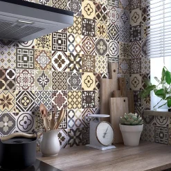 Stickers muraux - Sticker Mural Carrelage adhésif Cuisine Salle de Bain - 24 STICKERS CARRELAGES MANONINA - 24stickers15x15cm