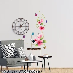 Stickers Muraux décoration adhésifs fleurs roses et papillons