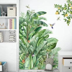 Stickers muraux feuilles tropicales vertes, stickers muraux plantes vertes, stickers muraux feuilles de palmier, chambre, salon