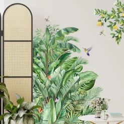 Stickers muraux feuilles tropicales vertes, stickers muraux plantes vertes, stickers muraux feuilles de palmier, chambre, salon