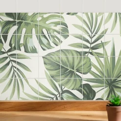 Stickers muraux Wallfluent 15x15 cm Arrangement de feuilles tropicales Cuisine Salle de Bain 24 pcs