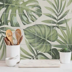 Stickers muraux Wallfluent 15x15 cm Arrangement de feuilles tropicales Cuisine Salle de Bain 24 pcs