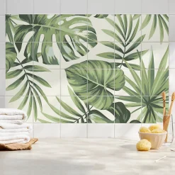 Stickers muraux Wallfluent 15x15 cm Arrangement de feuilles tropicales Cuisine Salle de Bain 24 pcs