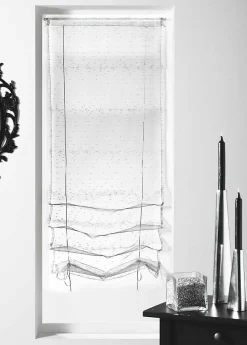 Store à remonter voilage organza fantaisie 'goutte d'eau' (70x200 cm - Blanc)