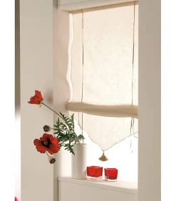 Store en pointe à baguette en voilage aspect lin - 90x165cm - Beige