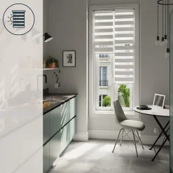 Store enrouleur jour / nuit sans perçage Brize blanc chiné l.45 x H.140cm Goodhome