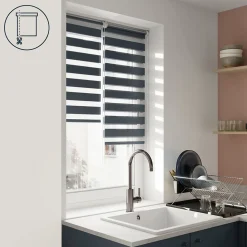 Store enrouleur jour / nuit sans perçage Elin 2 bleu l.45 x H.140cm Goodhome