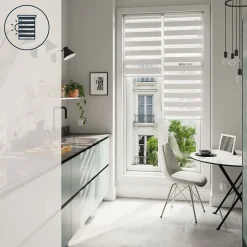 Store enrouleur jour / nuit sans perçage Brize blanc chiné l.90 x H.240cm Goodhome