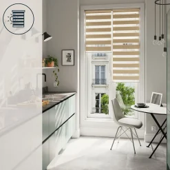 Store enrouleur jour / nuit sans perçage Brize beige l.55 x H.180cm Goodhome