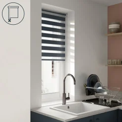 Store enrouleur jour / nuit sans perçage Elin 2 bleu l.60 x H.180cm Goodhome