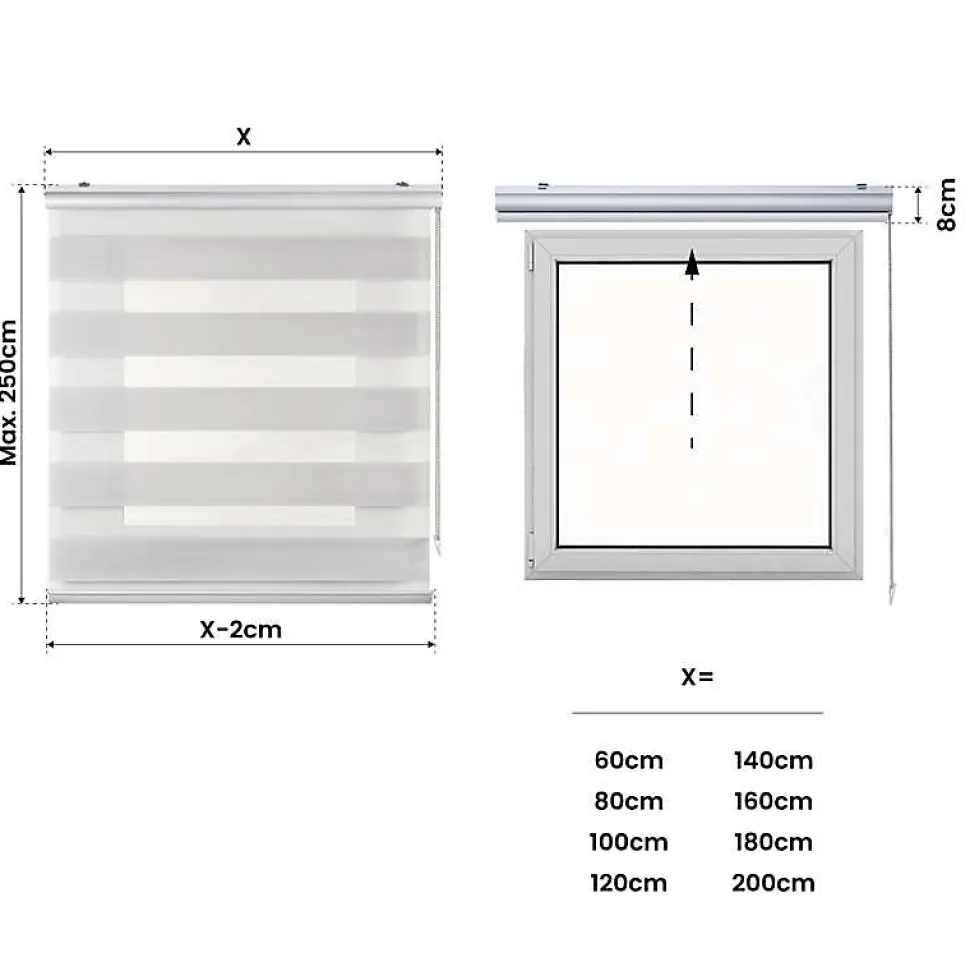 Store Enrouleur Jour Nuit Premium Finitions en Aluminium Gris clair 80 x 250 cm