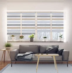 Store Enrouleur Jour Nuit sans perçage EasyFix Blanc-gris-beige 75 x 180 cm