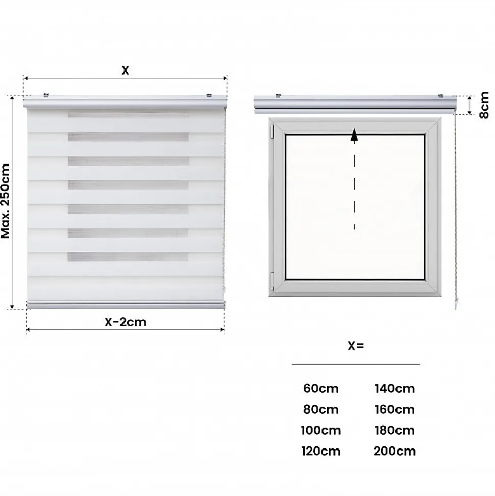 Store Enrouleur Jour Nuit Premium Finitions en Aluminium Blanc 120 x 250 cm