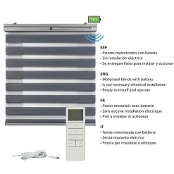 Store Enrouleur Motorisé Jour Nuit avec Batterie, Double Tissu, Finitions Aluminium Gris 180 x 250cm
