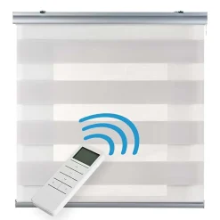 Store Enrouleur Motorisé Jour Nuit avec Batterie, Double Tissu, Finitions Aluminium Gris clair 180 x 250cm
